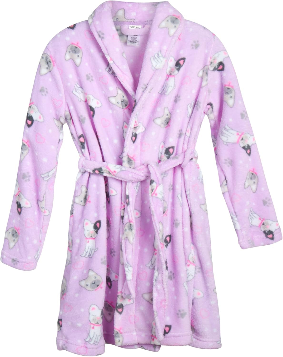 Girls' Bathrobe Set - 2 Piece Soft Cozy Plush Fleece Bathrobe with Matching Slippers for Girls (Sizes: 5-16), Size 5-6, Lavender Puppies