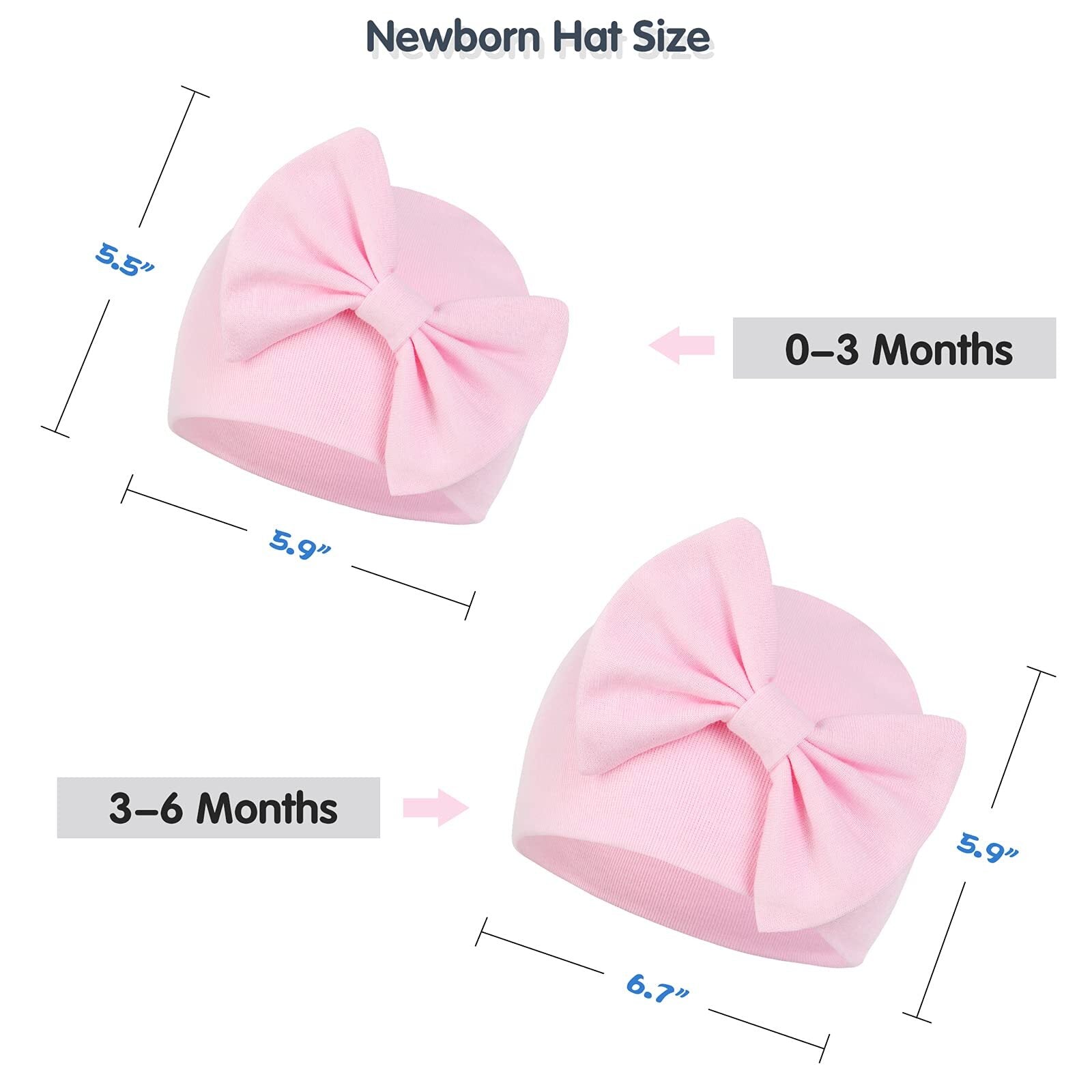 Durable Breathable Elastic Super Soft Infant Hat, Pink White Purple, 3-Piece