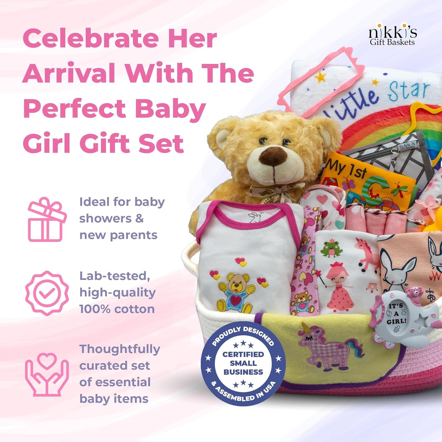 Deluxe Baby Girl Gift Set - 25-Piece Essentials Bundle for Newborns & Expecting Parents - Perfect for Gender Reveal - Adorable Pink Hamper