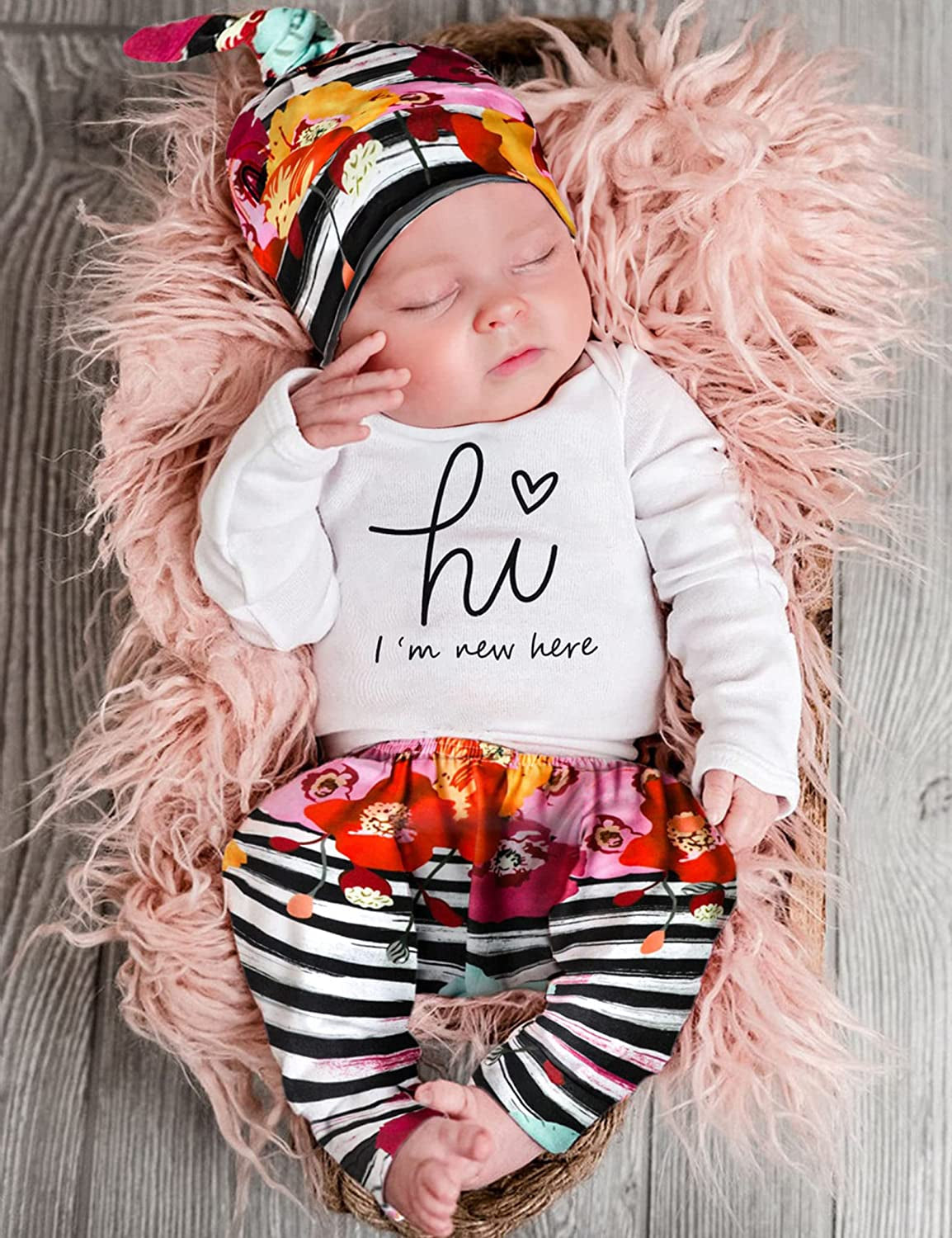 Newborn Baby Girl Clothes Im New Here Infant Newborn Outfit Cute Toddler Baby Girl Outfits 4PC Set