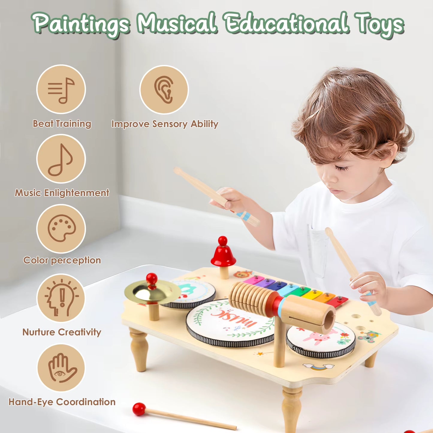 Children'S Drum Kit, Multi-In-1 Musical Instruments Children from 1 2 3 Years with Xylophone, Montessori Baby Toy, Children'S To