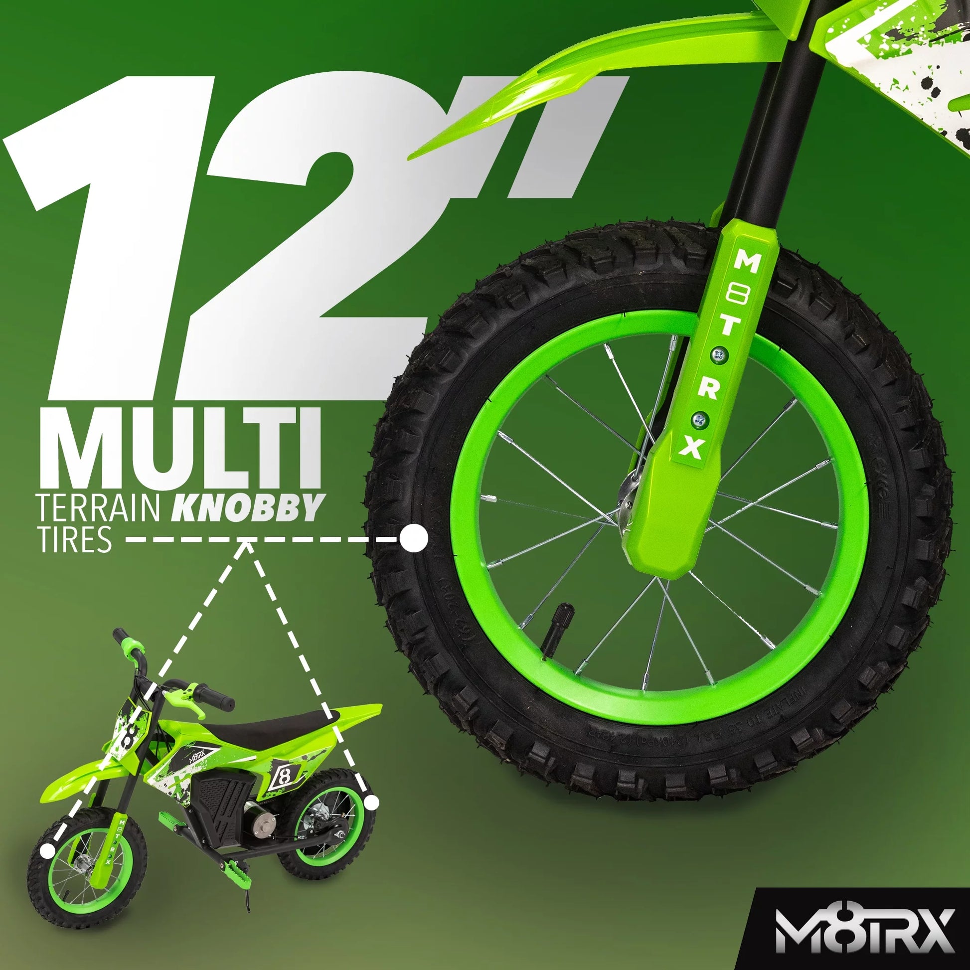 12V Mini Electric Child Dirt Bike, Battery Powered Toy Motorcycle, Kids Ride On, Ages 5 Years and Up, Green