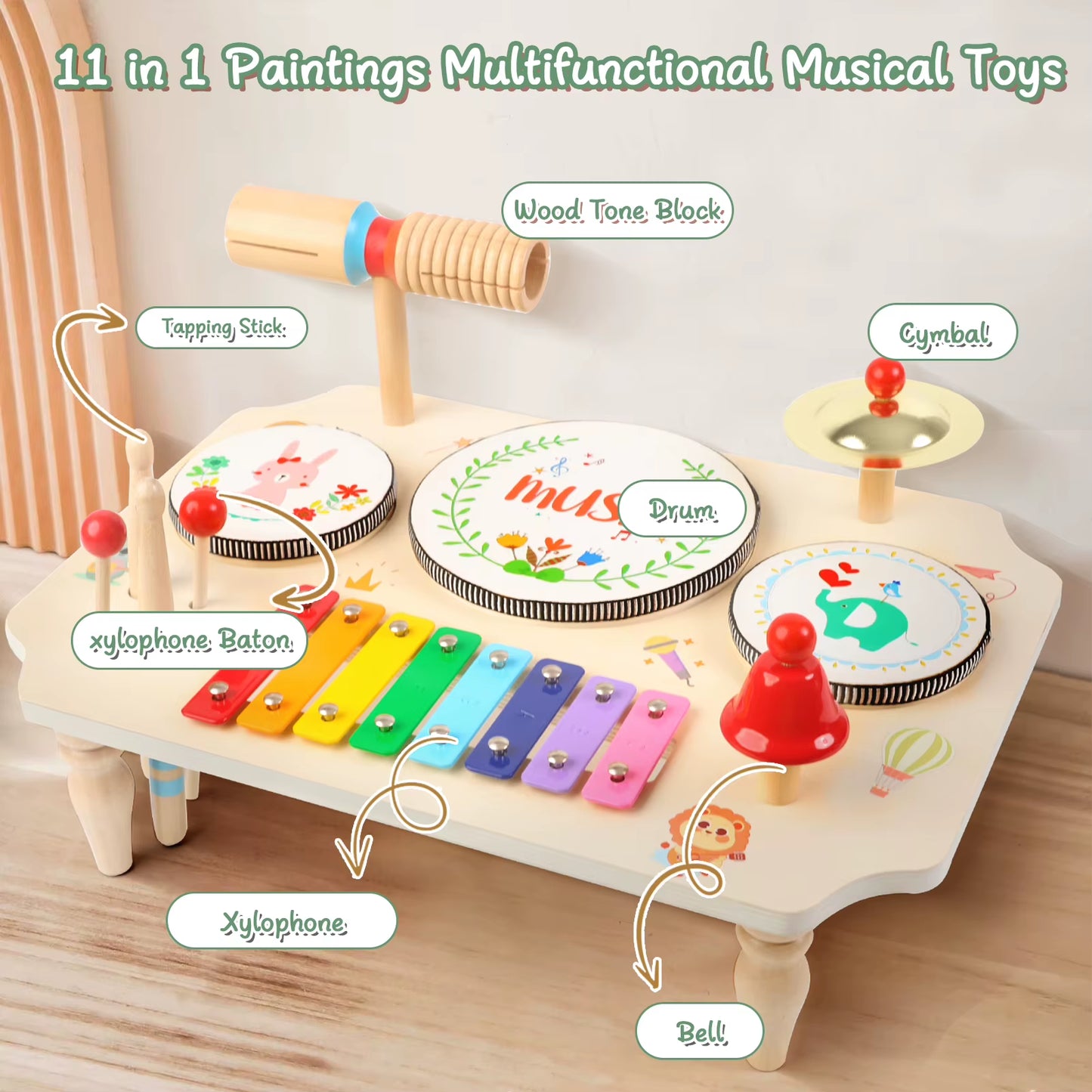 Children'S Drum Kit, Multi-In-1 Musical Instruments Children from 1 2 3 Years with Xylophone, Montessori Baby Toy, Children'S To