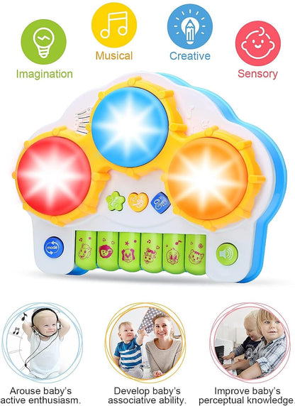 Baby Musical Keyboard Piano Drum Set,Learning Light up Toy, Early Educamional Montessori Toys for Babies Toddler Boys Girls Birthday