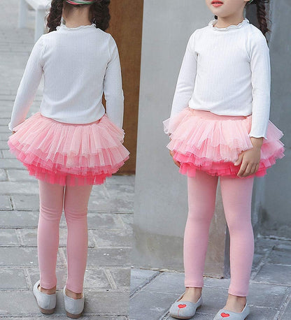 Little Girls Footless Leggings Pants with Lace Ruffle Tutu Skirt 2-9T