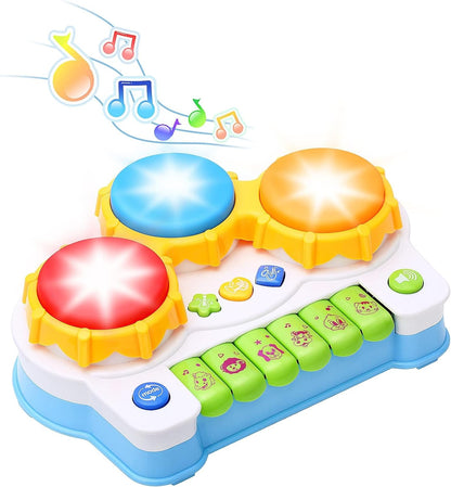 Baby Musical Keyboard Piano Drum Set,Learning Light up Toy, Early Educamional Montessori Toys for Babies Toddler Boys Girls Birthday