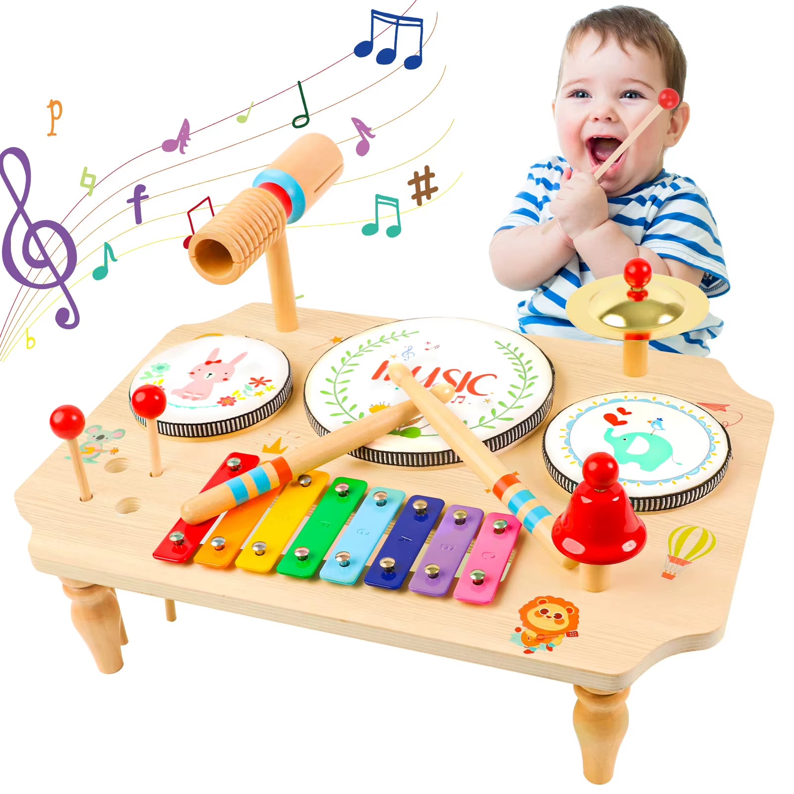 Children'S Drum Kit, Multi-In-1 Musical Instruments Children from 1 2 3 Years with Xylophone, Montessori Baby Toy, Children'S To