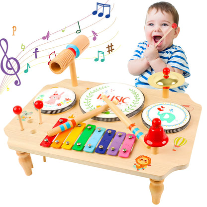 Children'S Drum Kit, Multi-In-1 Musical Instruments Children from 1 2 3 Years with Xylophone, Montessori Baby Toy, Children'S To