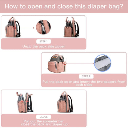 Diaper Bag Backpack with Changing Station, Waterproof Multi-Functional Unisex Baby Pack & USB Charging Port with Toys-Pink