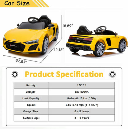 12V Ride on Toy Car Compatible with Audi R8 Electric Car for Kids Ride on Car with Remote Control Battery Powered Sports Car with Spring Suspension, Music,Usb (Yellow)