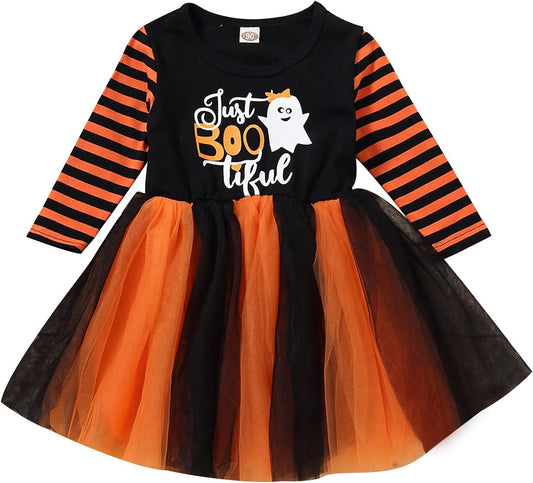 Toddler Baby Kids Girls Halloween Print Patchwork Tulle Princess Dress Clothes,Baby Girl Elegant Dress Fall Winter