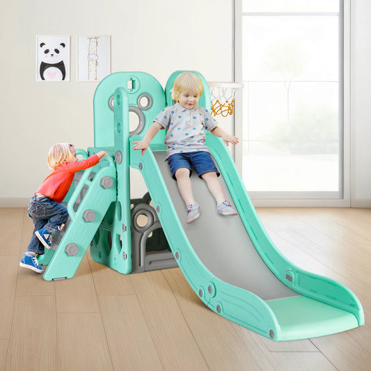 Kids Slide with Basketball Hoop Indoor Outdoor Toddler Slide and Climbing Playset